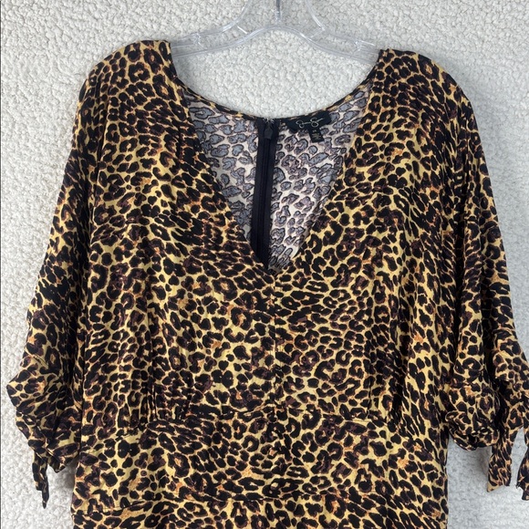 NWT Jessica Simpson Womens Leopard Print V Neck Half Sleeve Belted Dress Size 3X - Picture 3 of 13